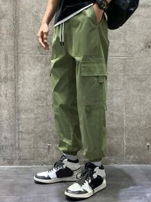 Manfinity Hypemode Men Drawstring Waist Cargo Trousers - Army Green - View 8