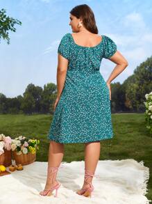 SHEIN VCAY Đầm Plus Size Xù Họa tiết hoa Boho - Màu xanh ngọc - Xem 2