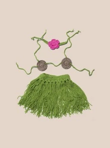 3pcs Grass Skirt Design Pet Costume Set Halloween Halloween Costumes - Multicolor - View 4