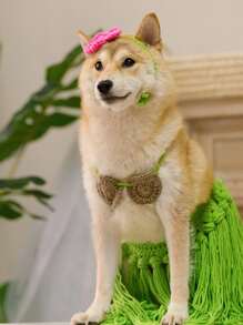 3pcs Grass Skirt Design Pet Costume Set Halloween Halloween Costumes - Multicolor - View 5