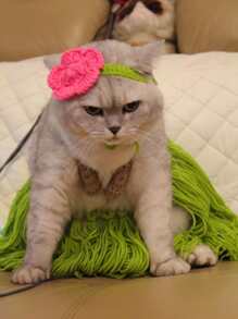 3pcs Grass Skirt Design Pet Costume Set Halloween Halloween Costumes - Multicolor - View 7