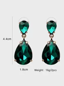 juran Rhinestone Water Drop Earrings - Green - View 3