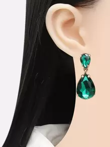 juran Rhinestone Water Drop Earrings - Green - View 4