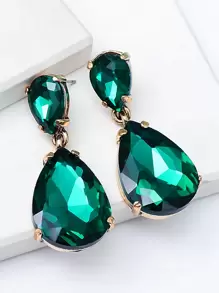 juran Rhinestone Water Drop Earrings - Green - View 7