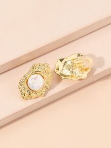 Pendientes de clip con diseño de perla natural - Amarillo Oro - Ver 2
