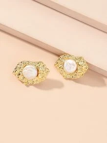 Pendientes de clip con diseño de perla natural - Amarillo Oro - Ver 3