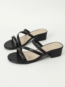 寬版粗跟穆勒涼鞋 - 黑色 - 查看 4