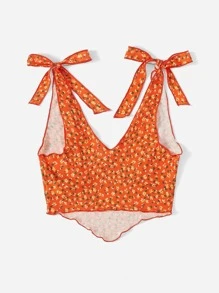 Soleia Top tank floral de hombros con cordón tejido de canalé - Naranja - Ver 2