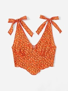 Soleia Top tank floral de hombros con cordón tejido de canalé - Naranja - Ver 3