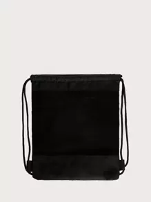 SHEIN 字母圖案束口背包 - 黑色 - 查看 5