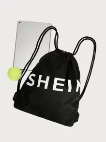 SHEIN 字母圖案束口背包 - 黑色 - 查看 6