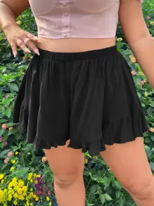 SHEIN EZwear Shorts de pierna ancha bajo con fruncido - Negro - Ver 1