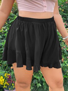 SHEIN EZwear Shorts de pierna ancha bajo con fruncido - Negro - Ver 5