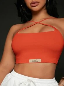 SHEIN SXY Áo hai dây Hội Chữ thập Đắp vá Lá thư Gợi cảm - trái cam - Xem 1