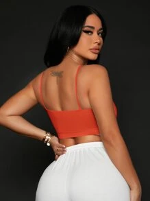 SHEIN SXY Áo hai dây Hội Chữ thập Đắp vá Lá thư Gợi cảm - trái cam - Xem 2