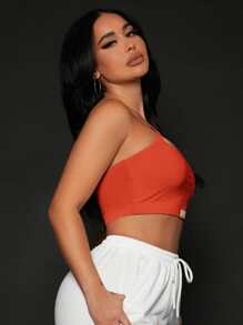 SHEIN SXY Áo hai dây Hội Chữ thập Đắp vá Lá thư Gợi cảm - trái cam - Xem 4