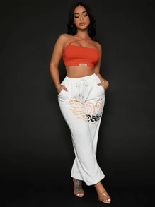 SHEIN SXY Áo hai dây Hội Chữ thập Đắp vá Lá thư Gợi cảm - trái cam - Xem 5