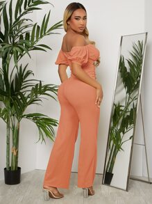 SHEIN SXY Áo liền quần nữ Thắt lưng Cắt ra Nếp gấp Phần Ngực màu trơn Gợi cảm - Màu Cam san hô - Xem 2