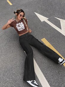 SHEIN ICON Gorpcore Flap Pocket Side Cargo Trousers - Black - View 4