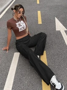 SHEIN ICON Gorpcore Flap Pocket Side Cargo Trousers - Black - View 6