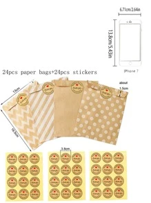 Túi quà tặng giấy Kraft ngẫu nhiên 24 chiếc có nhãn dán, Giáng sinh, ngày lễ tình nhân - Nhiều màu - Xem 3
