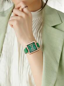 FahTeeKay Đồng hồ thạch anh tay vuông - màu xanh lá - Xem 2