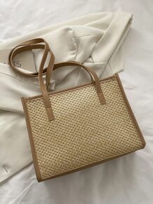 小草編包紙貼布和絲巾裝飾撞色滾邊,完美適合夏天海灘旅行度假 - 彩色 - 查看 6