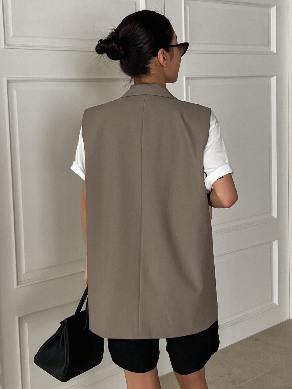 Women's Solid Color Lapel Double-Breasted Casual Sleeveless Business Blazer,Fall Clothes