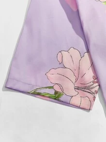 Manfinity Men Floral Print Contrast Trim Shirt & Drawstring Waist Shorts - Multicolor - View 4