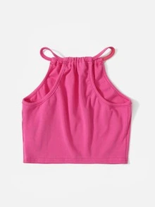SHEIN Niñas Top halter con diamante de imitación con patrón de letra - Rosa Fucsia - Ver 2