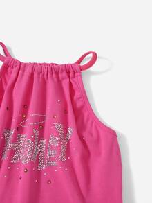 SHEIN Niñas Top halter con diamante de imitación con patrón de letra - Rosa Fucsia - Ver 4