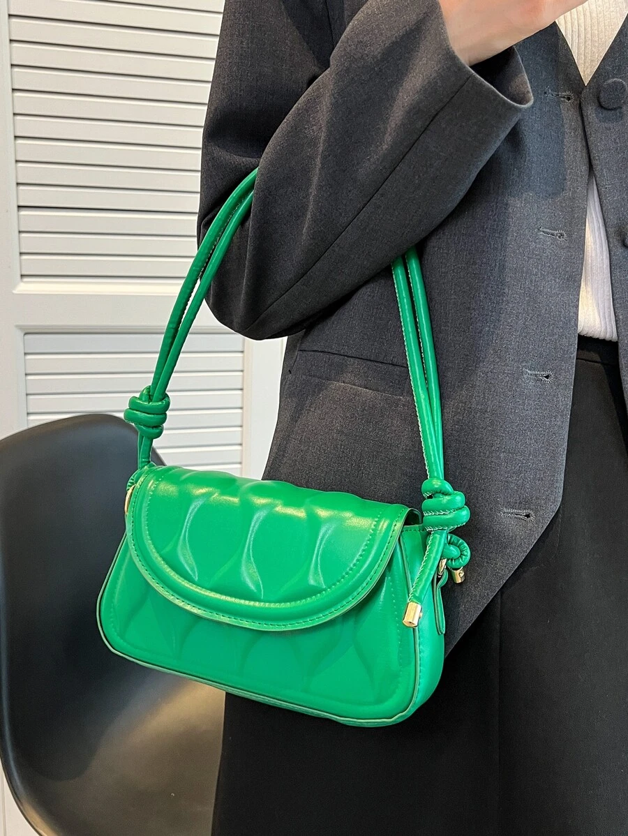 Geometric Embossed Flap Bag - Green - View 1