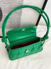 Geometric Embossed Flap Bag - Green - View 8