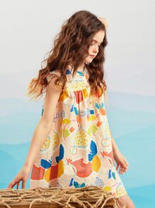 女孩水果印花罩袖連衣裙 - 彩色 - 查看 4