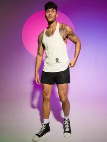 Manfinity Hombres Top tank con estampado de corona y letra de espalda nadador - Beis - Ver 5