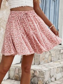 SHEIN Frenchy Váy nữ Thắt nút Viên lá sen Quần paper-bag Họa tiết hoa Boho - Hồng - Xem 3