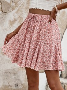 SHEIN Frenchy Váy nữ Thắt nút Viên lá sen Quần paper-bag Họa tiết hoa Boho - Hồng - Xem 4