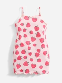 SHEIN 嬰兒草莓圖案木耳邊吊帶連衣裙 - 彩色 - 查看 2
