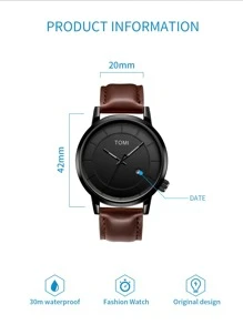 TOMI 1 件男士防水石英表，作为返校学生的礼物 - 咖啡棕 - 查看 3