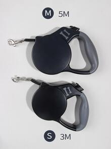 1入實色骨印可伸縮拖繩，適用於小型和中型寵物，貓狗戶外旅行 - 黑色 - 查看 3