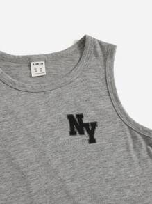 SHEIN Young Boy Letter Graphic Tank Top & Shorts - Grey - View 3