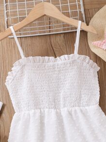 SHEIN Cô gái Tween Chấm Swiss Lá sen ren Cắt tỉa Chiffon Váy Dây - trắng - Xem 3