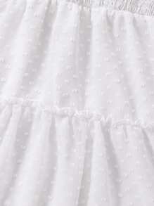 SHEIN Cô gái Tween Chấm Swiss Lá sen ren Cắt tỉa Chiffon Váy Dây - trắng - Xem 4