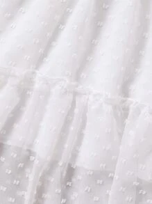 SHEIN Cô gái Tween Chấm Swiss Lá sen ren Cắt tỉa Chiffon Váy Dây - trắng - Xem 5