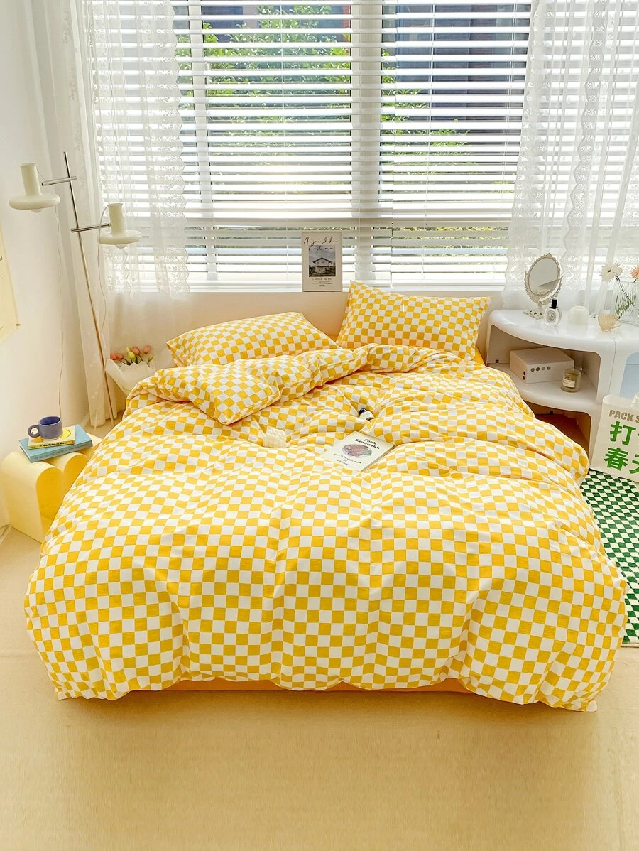Checkerboard Print Duvet Cover Set Without Filler - Multicolor - View 1
