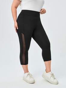 EMERY ROSE Plus Mesh Insert Phone Pocket Leggings - Black - View 3
