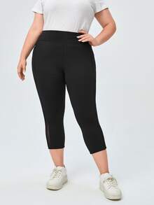 EMERY ROSE Plus Mesh Insert Phone Pocket Leggings - Black - View 4