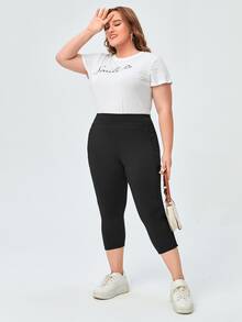 EMERY ROSE Plus Mesh Insert Phone Pocket Leggings - Black - View 5