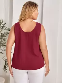 EMERY ROSE Botões na frente Simples Casual Regata Plus Size - Fúcsia - Visão 2