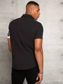 GENTILAND Hombres Camisa con estampado floral - Blanco y Negro - Ver 2